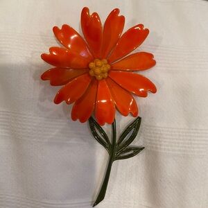 Orange daisy brooch